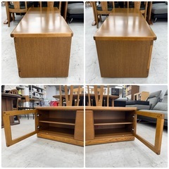 【超美品‼️】定価115,500円♪ 浜本工芸 125cm幅キャスター付きローボード(NO.3100TVボード) テレビ台 リビング収納家具 ナラ材ナチュラルブラウン♪の画像