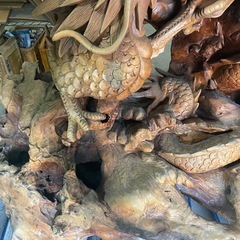 衝立　龍　鳳凰　彫刻　木製　高さ約173cmの画像