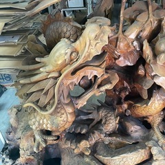 衝立　龍　鳳凰　彫刻　木製　高さ約173cmの画像