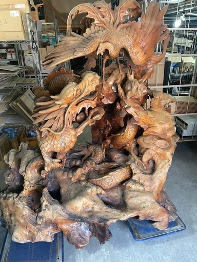 衝立　龍　鳳凰　彫刻　木製　高さ約173cm