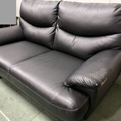 合皮 2人用 ラブソファ 黒 幅145cm×奥行90cm×高さ85cmの画像