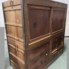 大型 和箪笥 木製 収納 布団 小物 和風 大正～昭和 レトロ 幅180cm×奥行80cm×高さ170cm の画像