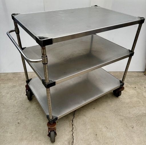 直接引き取り5%OFF　インボイス登録店 ERECTA/エレクター ステンレスカート W900(全幅1000)×D620×H920ｍｍ 配膳ワゴン 3段 キャスター付 中古 609173