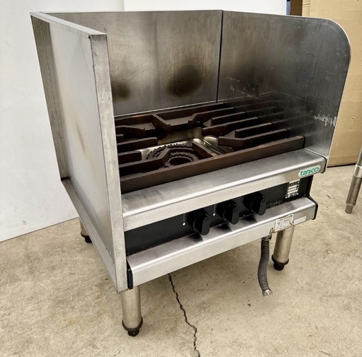 直接引き取り5%OFF インボイス登録店 使用僅か タニコー スープレンジ TAP-TGP-60 LPガス 幅630×奥行き600×高さ450 ﾊﾞｯｸｶﾞｰﾄﾞ800mm スープコンロ 業務用 美品 中古 612031