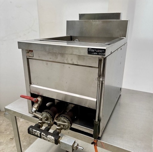 直接引き取り5%OFF　インボイス登録店 使用僅か マルゼン 卓上ラーメン釜 MRK-045TB LPガス カゴ数4 幅400×奥行き520(650)×高さ400 ﾊﾞｯｸｶﾞｰﾄﾞ540mm ゆで麺機 中古 612032