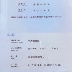 天然石 エメラルド 中央宝石鑑別書 ネックレスの画像