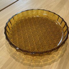 ［昭和レトロ］アンバー ガラス器 直径25cm 2枚セット アンティークの画像