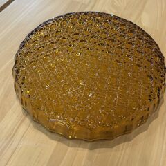 ［昭和レトロ］アンバー ガラス器 直径25cm 2枚セット アンティークの画像