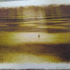 和紙の絵写真　風景画　「雲間の光芒とヨット」の画像