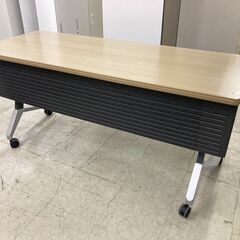 中古　良品　コクヨ　スタッキングテーブル　スタックテーブル　ミーティングテーブル　フォールディングテーブル　サイドスタックテーブル　サイドフォールドテーブル　折りたたみ会議机　会議テーブル　長机　セミナーテーブル　棚付　キャスター付　幕板付　すっきり収納平行スタック　W1500×D600×H700　愛知　岐阜　三重　一宮市 　グッドプライス一宮の画像