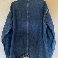完売品GUデニムジーンズジャケットカバーオールワークトラッカーショップコートvintageウォッシュ加工インディゴGジャンビッグシルエットLの画像