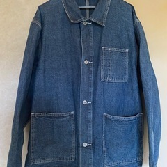 完売品GUデニムジーンズジャケットカバーオールワークトラッカーショップコートvintageウォッシュ加工インディゴGジャンビッグシルエットLの画像