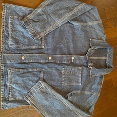 完売品GUデニムジーンズジャケットカバーオールワークトラッカーショップコートvintageウォッシュ加工インディゴGジャンビッグシルエットLの画像