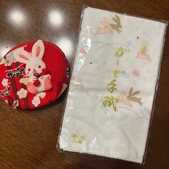 可愛いうさぎちゃん 和風ミニポーチガーゼ手拭いセット