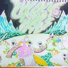 手描き作品  オーロラの世界