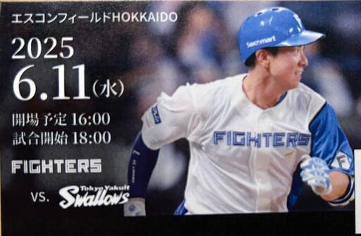 6/12 エスコン　ファイターズ対スワローズ　バックネット裏メインレベル２枚 6/11 エスコン バックネット裏メインレベル2枚 ファイターズ対スワローズ