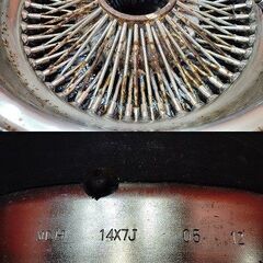 ワイヤーホイール 社外ホイール スチールホイール 14インチ 4本 7J約-56 深リム 希少 旧車　(VHX211)の画像