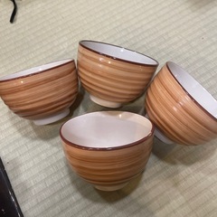 陶器製飯碗 4個セット ブラウンストライプ 丼皿