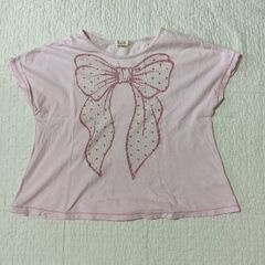 110・130cm HusHusH リボンプリントTシャツ姉妹お揃い　2点セットの画像
