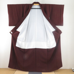 色無地 袷 茶色 一つ紋 蔦紋 バチ衿 正絹 仕立て上がり 身丈158cm 【キモノオフ野々市若松店】の画像