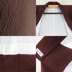 色無地 袷 茶色 一つ紋 蔦紋 バチ衿 正絹 仕立て上がり 身丈158cm 【キモノオフ野々市若松店】の画像