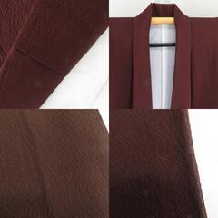 色無地 袷 茶色 一つ紋 蔦紋 バチ衿 正絹 仕立て上がり 身丈158cm 【キモノオフ野々市若松店】の画像