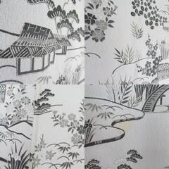 小紋 袷 風景模様 グレーブルー 正絹 広衿 仕立て上がり着物 身丈156cm 【キモノオフ野々市若松店】の画像