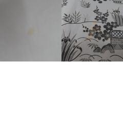 小紋 袷 風景模様 グレーブルー 正絹 広衿 仕立て上がり着物 身丈156cm 【キモノオフ野々市若松店】の画像