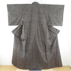 紬 着物 大島紬 茶色 幾何学模様 袷 広衿 正絹 仕立て上がり...