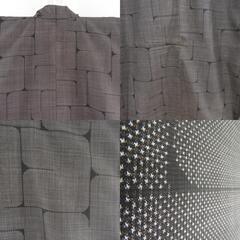 紬 着物 大島紬 茶色 幾何学模様 袷 広衿 正絹 仕立て上がり着物 身丈159.5cm 【キモノオフ野々市若松店】の画像