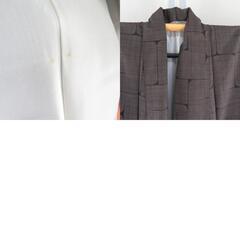 紬 着物 大島紬 茶色 幾何学模様 袷 広衿 正絹 仕立て上がり着物 身丈159.5cm 【キモノオフ野々市若松店】の画像