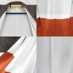 紬 着物 大島紬 茶色 幾何学模様 袷 広衿 正絹 仕立て上がり着物 身丈159.5cm 【キモノオフ野々市若松店】の画像