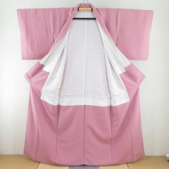 色無地 袷 ピンク色 一つ紋 蔦紋 広衿 正絹 仕立て上がり 身丈158cm 【キモノオフ野々市若松店】の画像