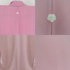 色無地 袷 ピンク色 一つ紋 蔦紋 広衿 正絹 仕立て上がり 身丈158cm 【キモノオフ野々市若松店】の画像