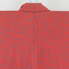 小紋 袷 縮緬 竹模様 茶色ｘ灰色 正絹 広衿 仕立て上がり着物 身丈152cm 【キモノオフ野々市若松店】の画像