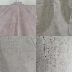 紬 着物 亀甲模様 くすんだピンク色 袷 広衿 絹 仕立て上がり着物 身丈162cm 【キモノオフ野々市若松店】の画像