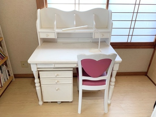 勉強机　セット　メルヘン　女の子　ホワイト