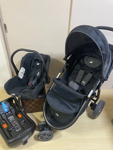 【美品】ジョイー joie エアトラベル システム　チャイルドシート 三輪 ベビーカー セット ISOFIX ブラック