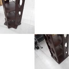 本棚 回転式 ブックスタンド 幅34x奥行34x高さ119.5cm 5段 ブックラック CDラック ブラウン系 苫小牧西店の画像