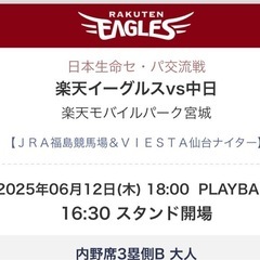 6月12日楽天vs中日戦チケット