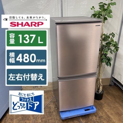 R321 ☀️ SHARP 冷蔵庫 (137L / つけかえどっちもドア) 19年製 SJ-D14E ⭐ 動作確認済 ⭐ クリーニング済