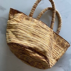 かご柄プリントバッグ　ハンドメイド