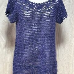 手編み！透かし編み半袖ニットセーター　チュニック　knitwea...