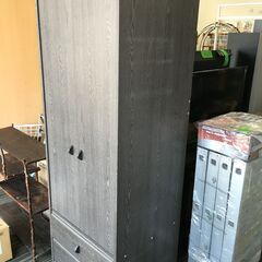 ♪衣類収納 両開き 家具 ハンガー掛け 引出2つ付 59.5×50×177.5cm 中古 (NF250607) Zi-2026の画像