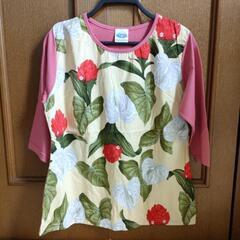 新品　花柄赤ピンクこ七分袖シャツの画像