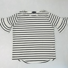 【最安値】半袖　カットソー　ボーダー　モノトーン　　Lサイズの画像