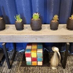 植物５点、飾りベンチ、金属製の水差し、陶器製の置物