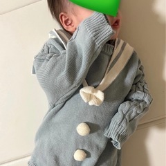 【美品】ベビー服 セーラーロンパース 水色 ニット 冬物の画像