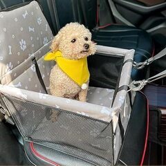 YEZOND 犬 車 シート ペット用ドライブボックス 後部座席 ペット用ドライブシート 防水 持ち運び 全車種汎用品 安全ベルト付き (爪足印刷-グレー, 40*32*22)の画像