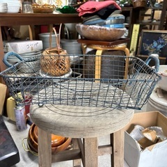 古いワイヤーバスケット　スチールバスケット　古道具